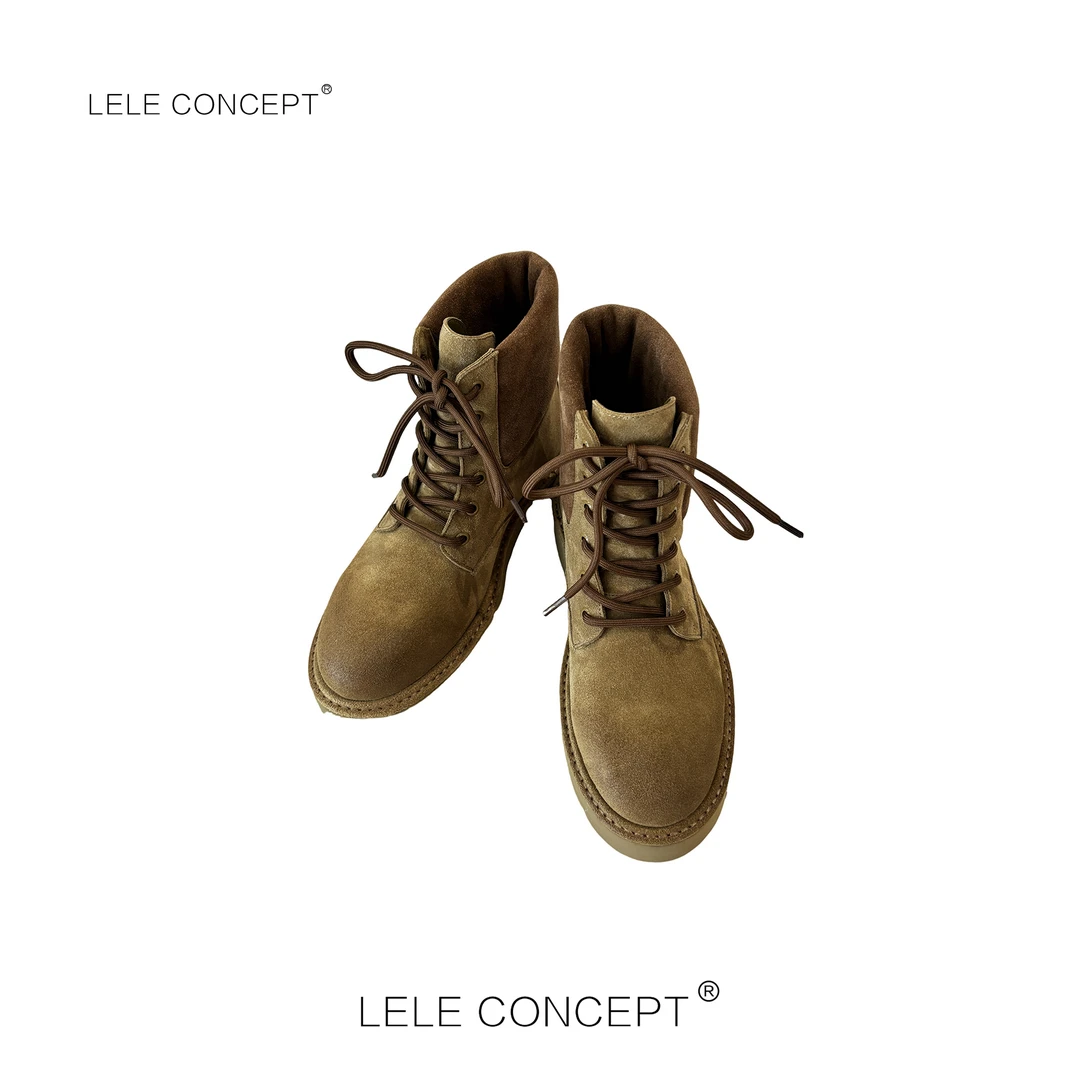 LELE CONCEPT丨「丽」都市摩登街头风靴口拼接系带马丁靴X0249