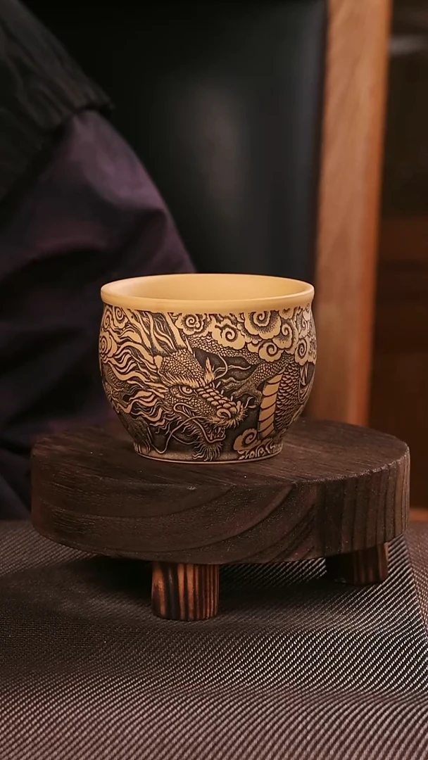 茶杯紫砂紫砂刻绘主人杯龙行天下