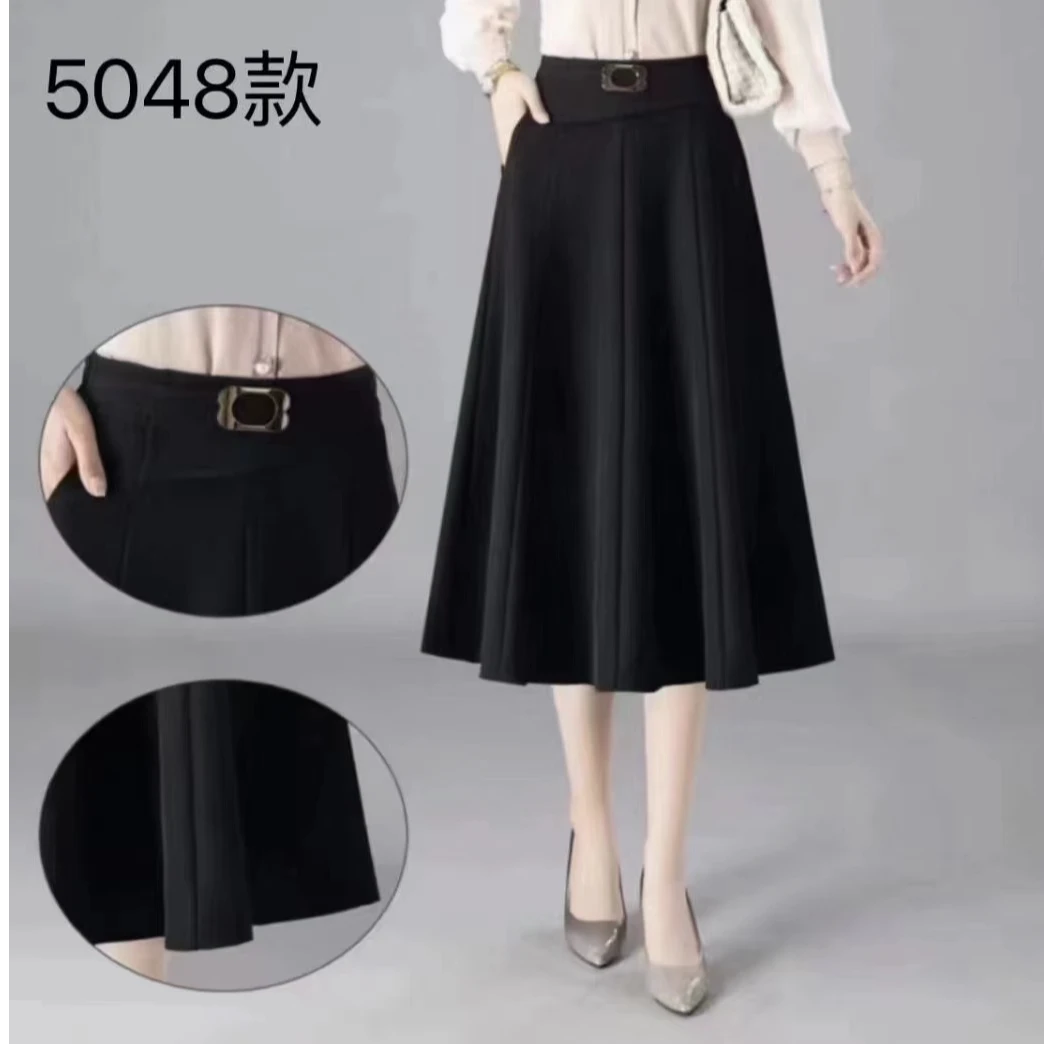 5048百搭高腰半身裙韩版女式高腰中长伞裙半裙秋季时尚显瘦气质