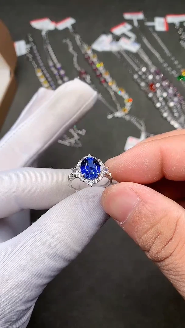 【闪购商品】蓝宝石戒指银S925镶嵌矢车菊