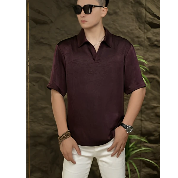 2554【100醋酸】海鸥领男士夏季新款时尚潮流轻奢休闲短袖衬衫修身