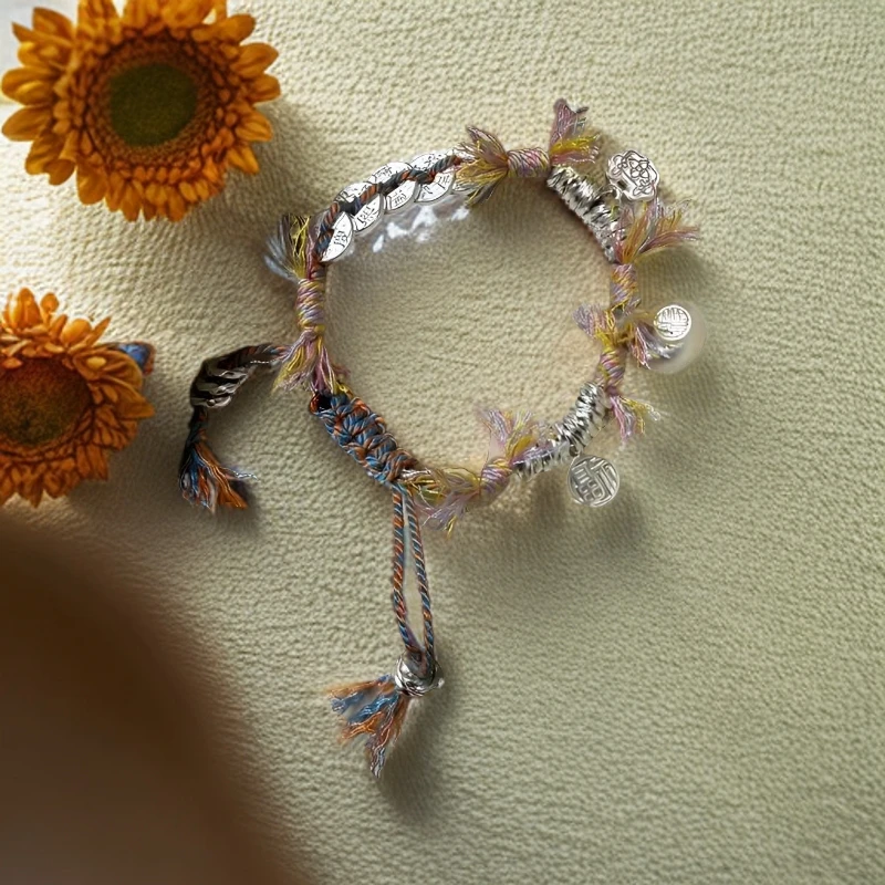 足银手链 盘缠藏式手链足银钱币招财纳福如意吉祥百搭足银手链