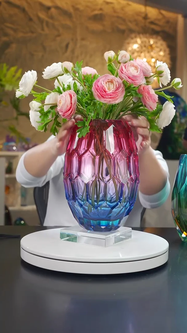 琉璃燕*金红蓝凹面花器