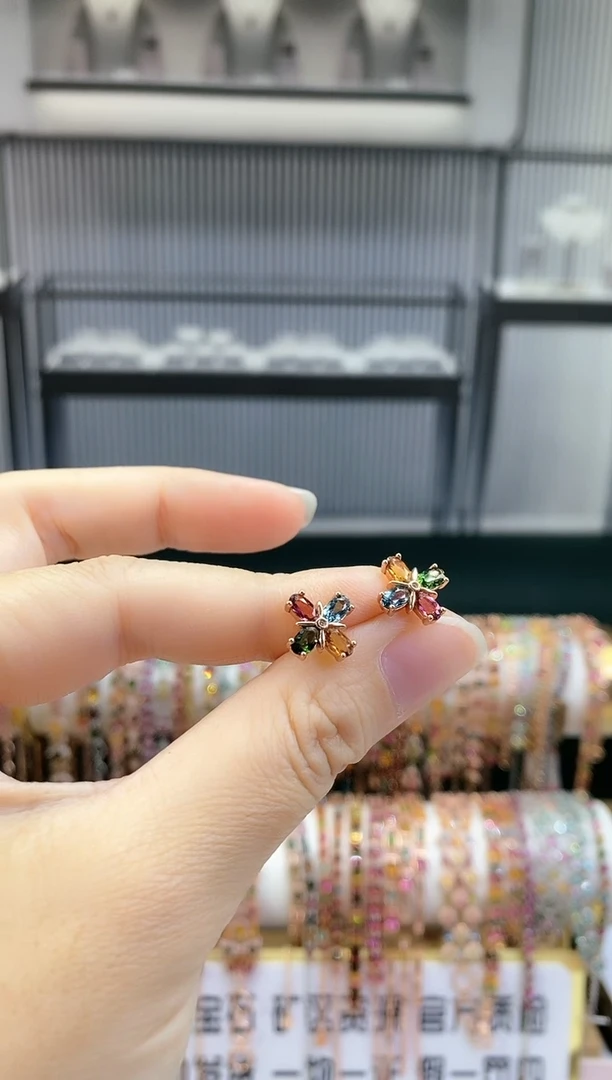 银S925镶嵌耳钉碧玺66666666666