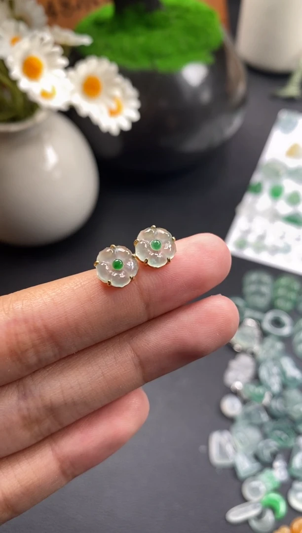 颈饰银S925镶嵌翡翠冰种花花
