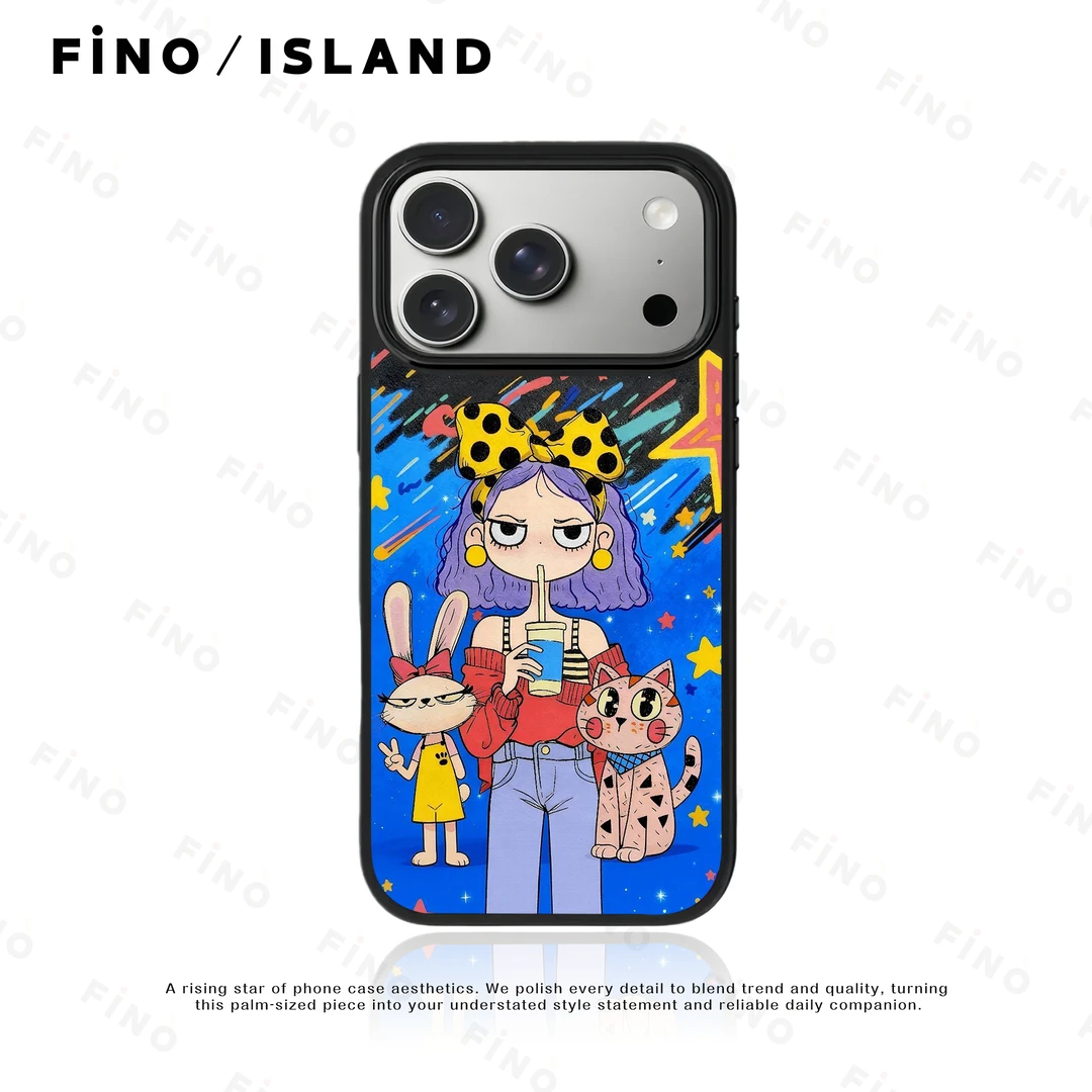 紫发艺术涂鸦女孩适用苹果17promax小众高级神甲鎏金磁吸壳防摔14