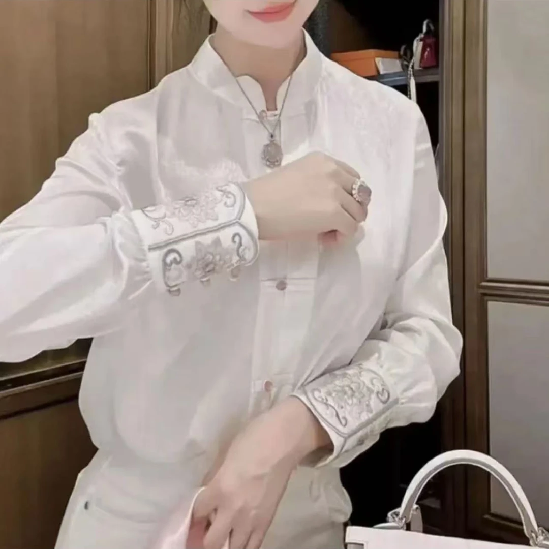 【春禅】新中式国风盘扣重工刺绣衬衫女春款上衣百搭内搭时尚显瘦女