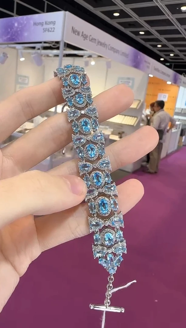 银S925镶嵌托帕石手链4*6mm豪镶