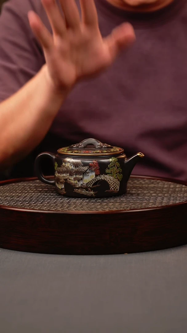 茶壶紫砂石黄 汉瓦 忆江南珐琅彩