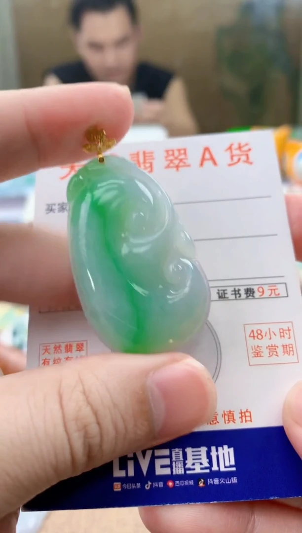颈饰18K金镶嵌翡翠s****亮天然A货翡翠挂件
