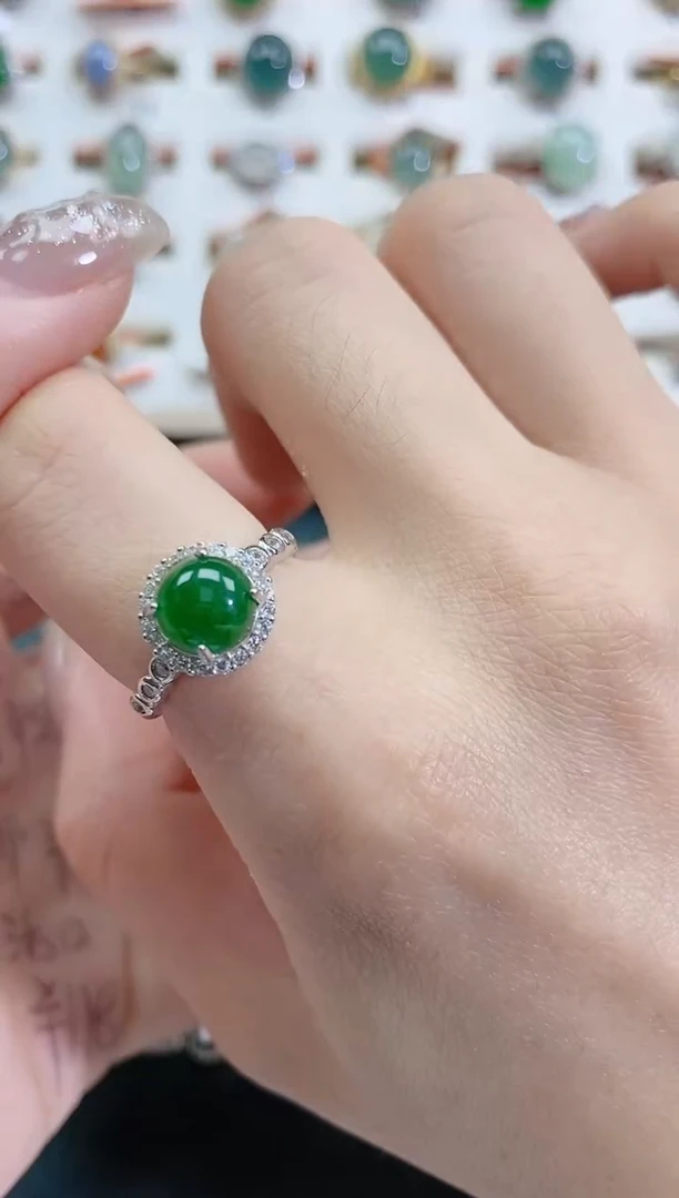 银S925镶嵌戒指翡翠天然翡翠