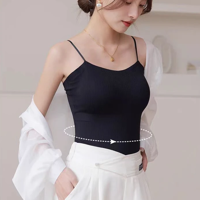 小吊带背心女夏内搭打底文胸一体带胸垫抹胸裹胸黑色外穿美背上衣