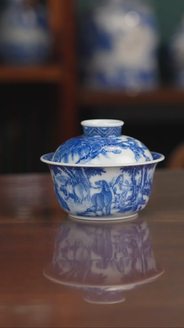 晓竹窑青花浴马图