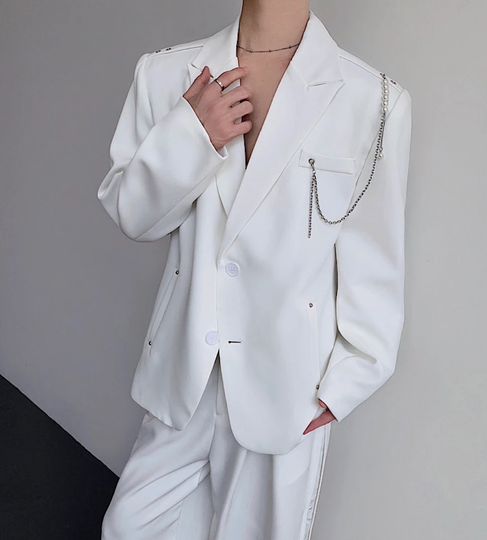 2025秋季金属柳钉链条钉珠垫肩西服男小众气质轻奢高级感西装外套