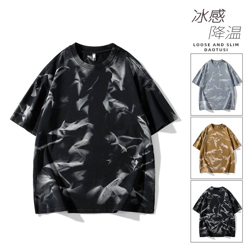 扎染短袖t恤男痞帅炸街潮牌大码ins高街oversize美式潮流重磅半袖