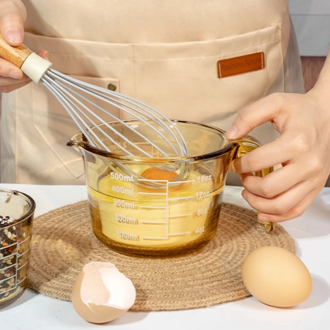 琥珀色带刻度牛奶杯耐热玻璃杯子微波炉加热儿童早餐杯烘焙量杯