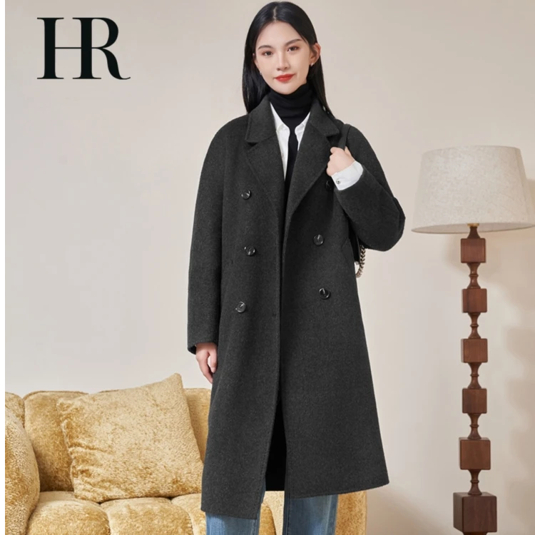 HR赫莲娜轻奢羊毛桑蚕丝驼绒大衣女秋冬中长款双面毛外套-小C