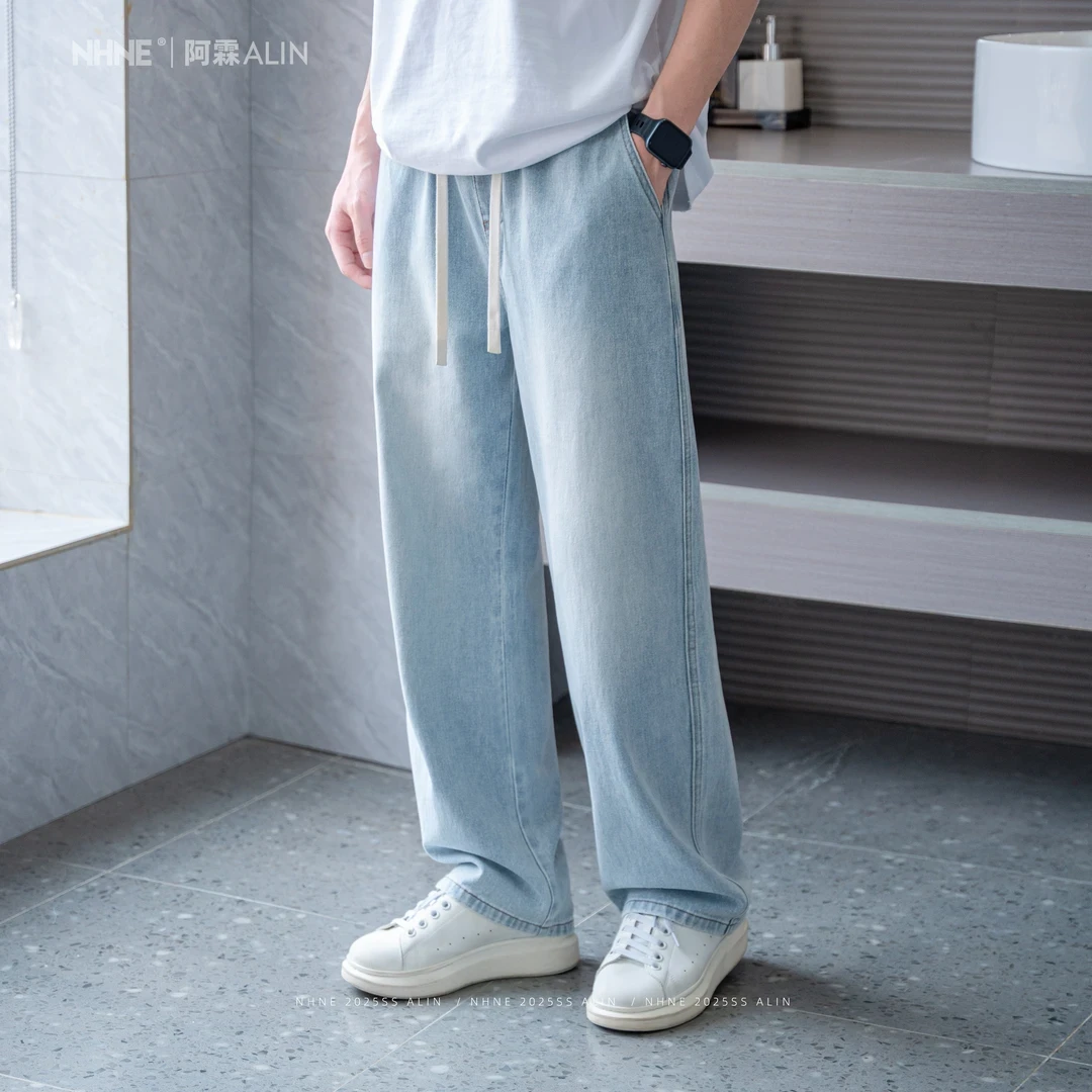 【阿霖ALIN】夏季薄款休闲出门显瘦浅色冰川蓝直筒百搭水洗长牛仔裤