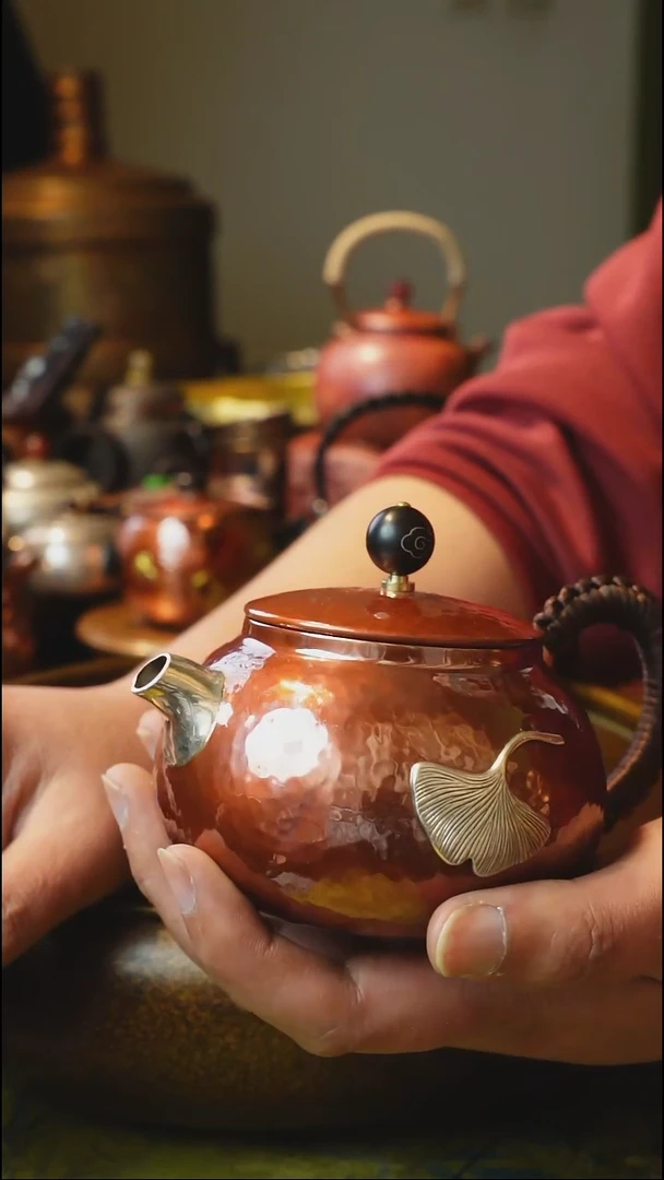纯紫铜银嘴大叶泡茶壶