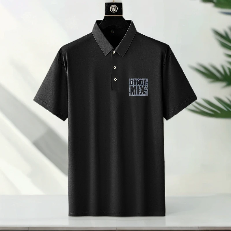 BM夏季时尚男装肥佬简约休闲印花上衣加肥加大码翻领短袖t恤潮