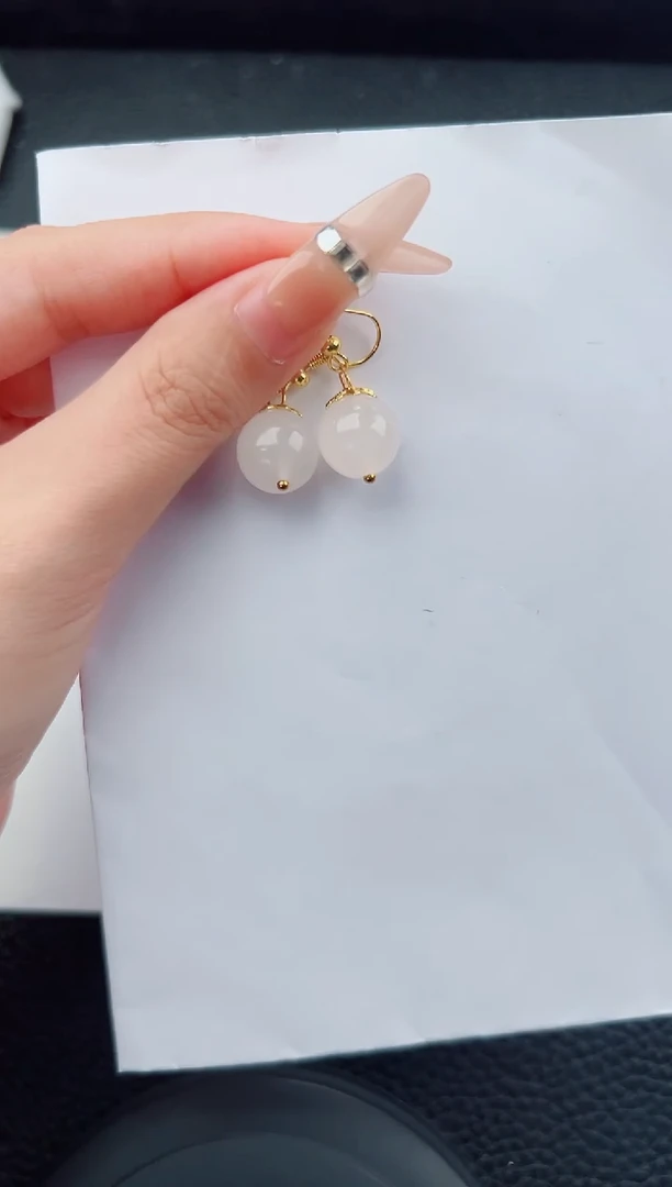 合金石英质玉耳坠134碎玉微色差T粉