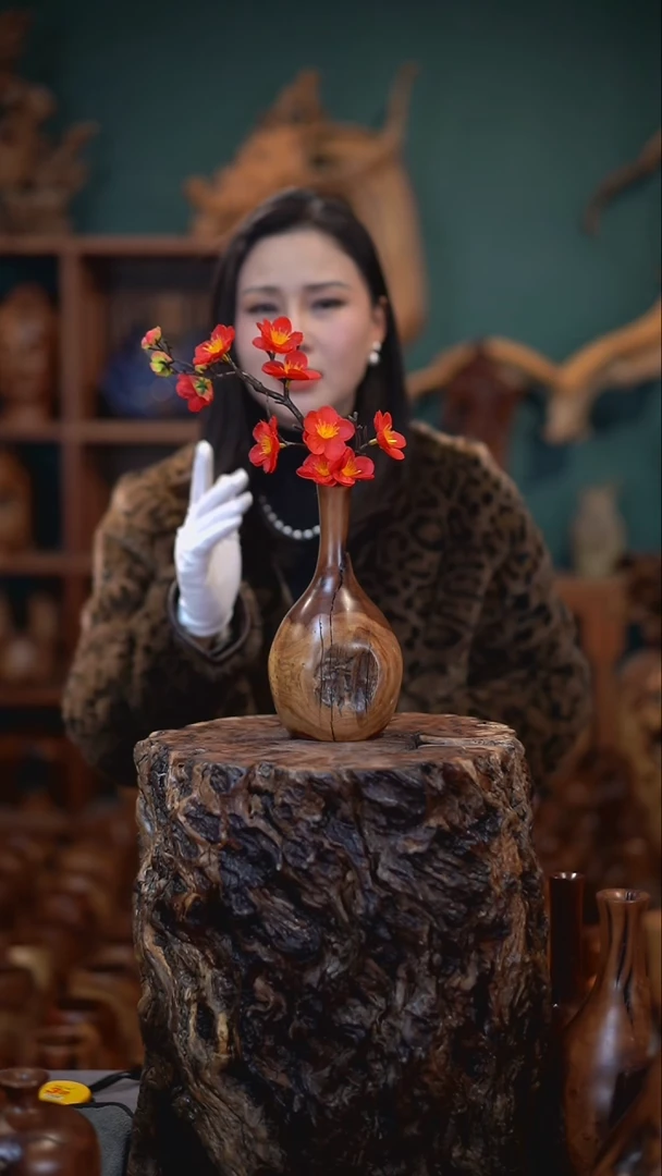 【闪购商品】枣木雷击枣木鹅颈瓶