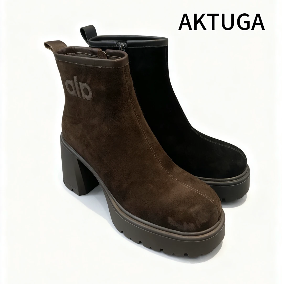 825新款粗跟拉链侧拉链短靴粗跟靴子女靴方头秋冬