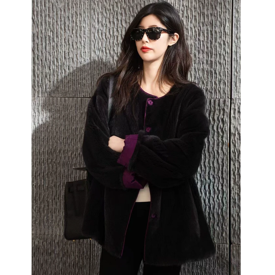 新款四色 2024秋冬新款  双面穿水貂皮草外套 百搭