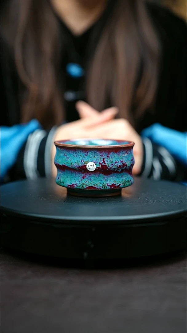 171#原矿钧瓷炉钧釉竹节马蹄杯