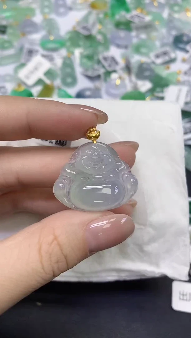 颈饰18K金镶嵌翡翠天然缅甸翡翠A货百元以上9元证书费自理