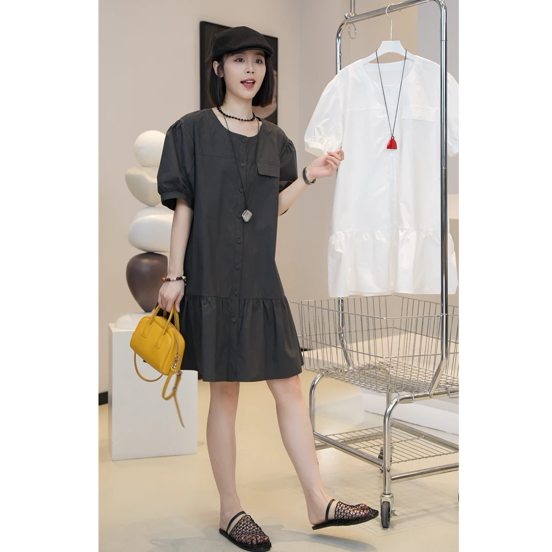 6.29【YUE YUE】夏季款休闲百搭宽松灰色工装显瘦中长款连衣裙D871