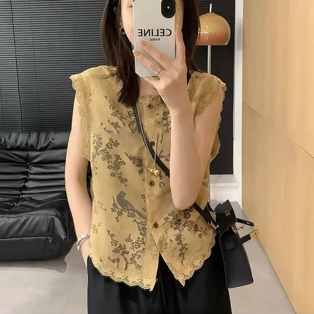 复古国风新中式提花马甲上衣女2025夏季无袖高级感