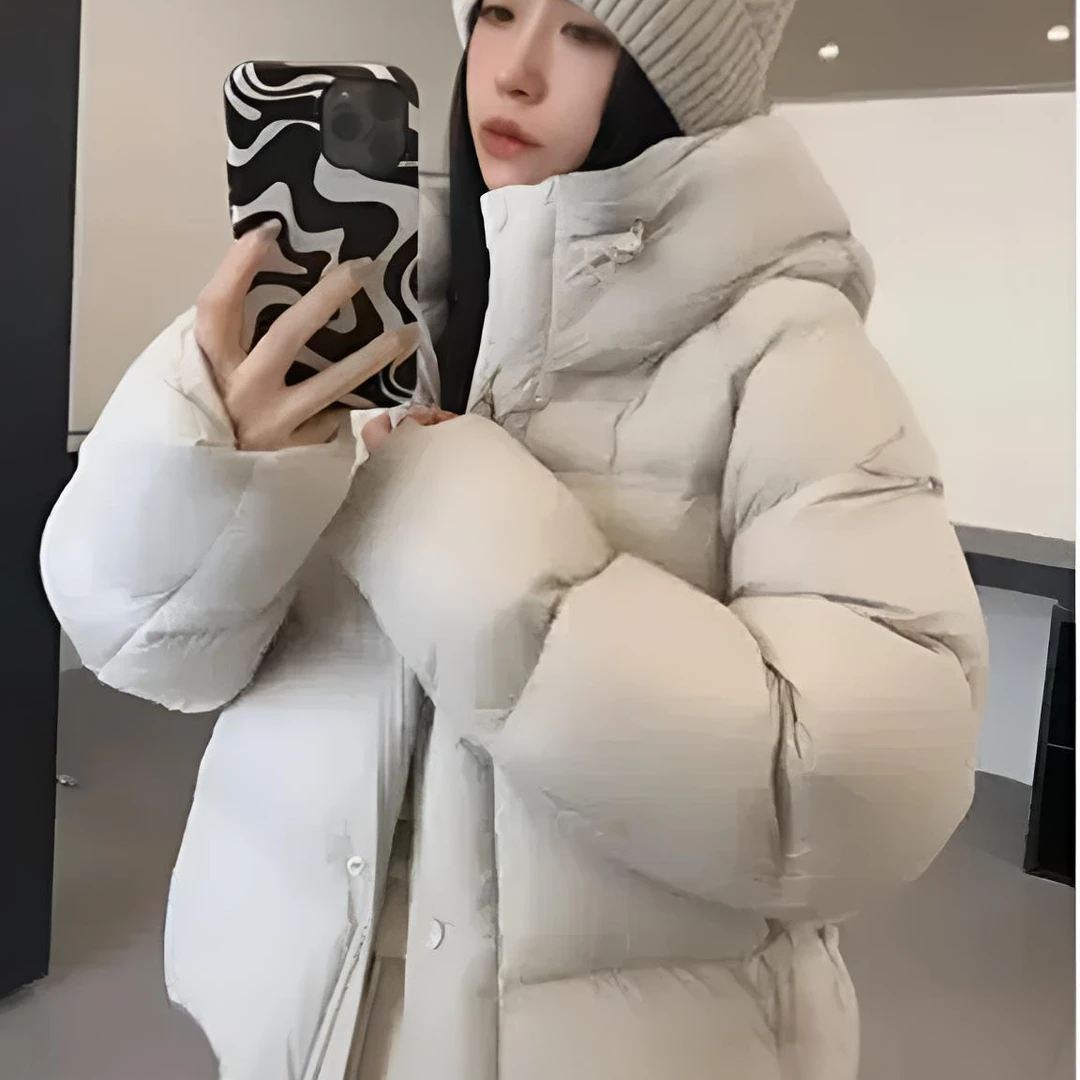 90云朵短款加厚安心绒连帽纯色冬季羽绒服女士保暖泡芙