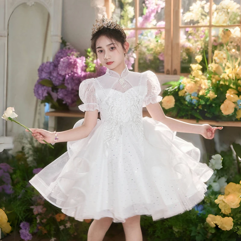 女童公主裙高端花童婚礼表演服女孩礼服儿童主持人钢琴演奏演出服