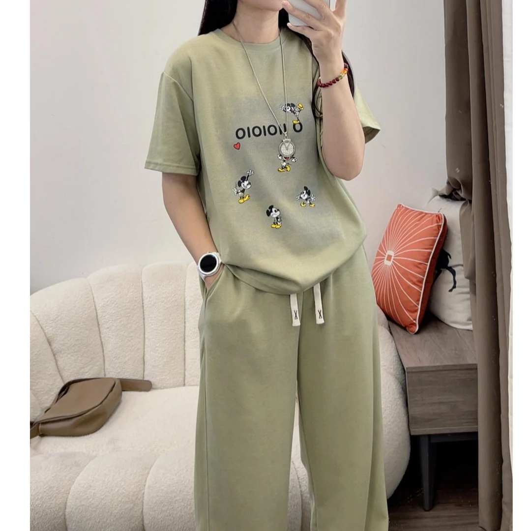 新款小米奇休闲短袖T恤宽松短袖搭配百搭长裤套装DYY2794