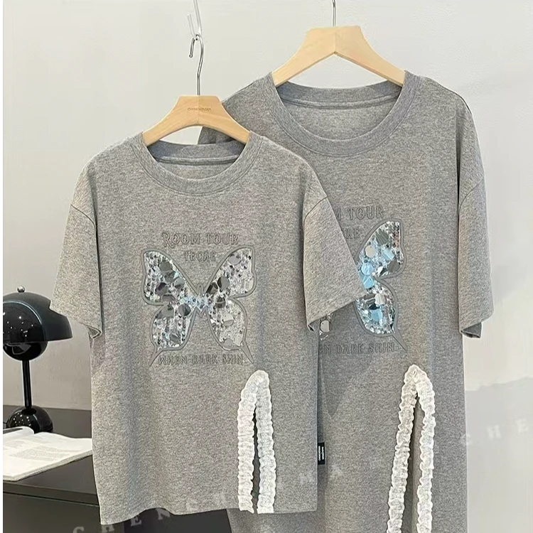 网红个性创意款半袖时尚亲子休闲百搭夏季宽松灰色印花
