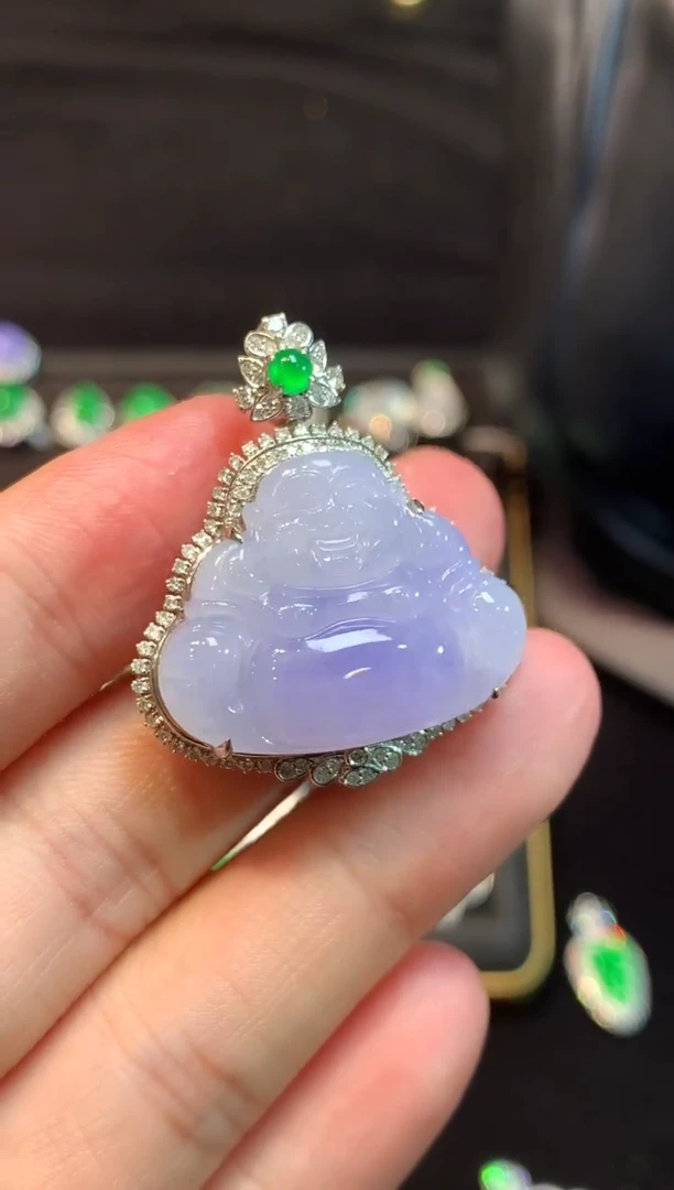 吊坠(赠链)18K金镶嵌翡翠紫罗兰佛公吊坠