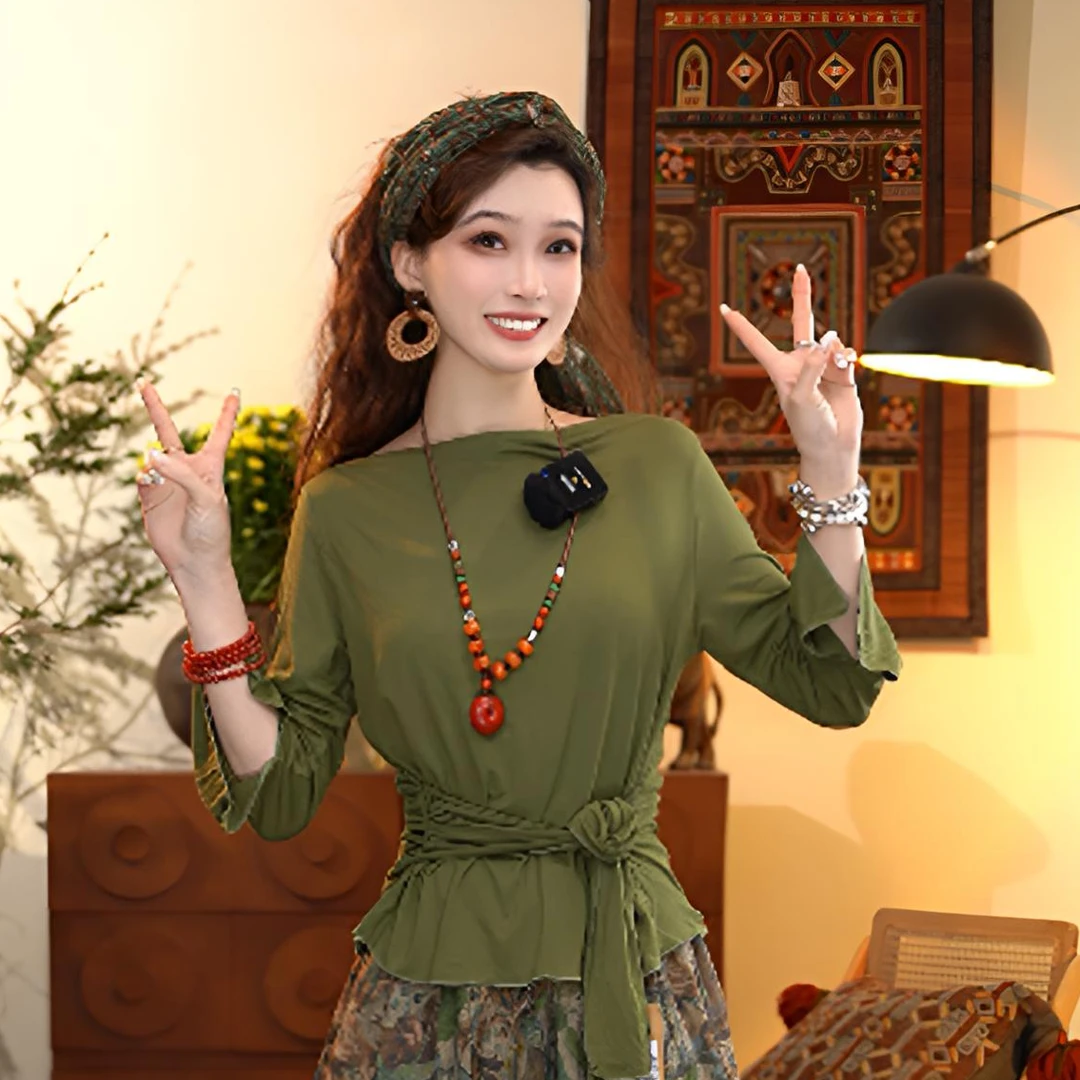顾玖儿莫代尔上衣纯色短款一字领百搭春夏套头通勤时尚F1832