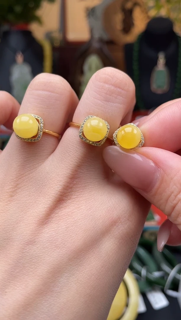 蜜蜡银S925镶嵌戒指戒指多样性发其一f058