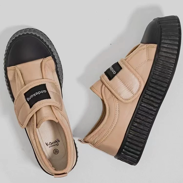 8658 卡其 魔术贴休闲小白鞋女2024夏季新款厚底饼干学生板鞋