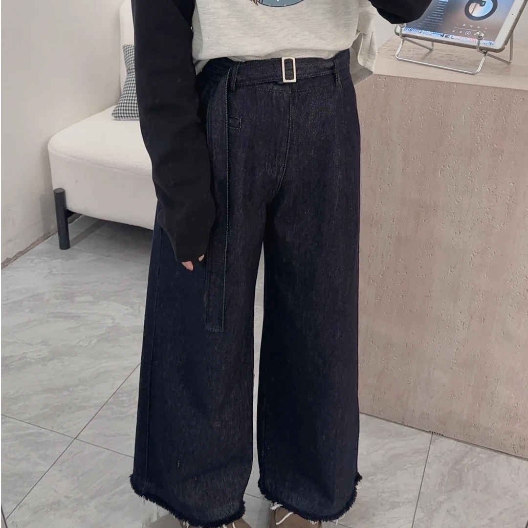 ouran 春季新款G1312百搭显瘦系带毛边牛仔裤