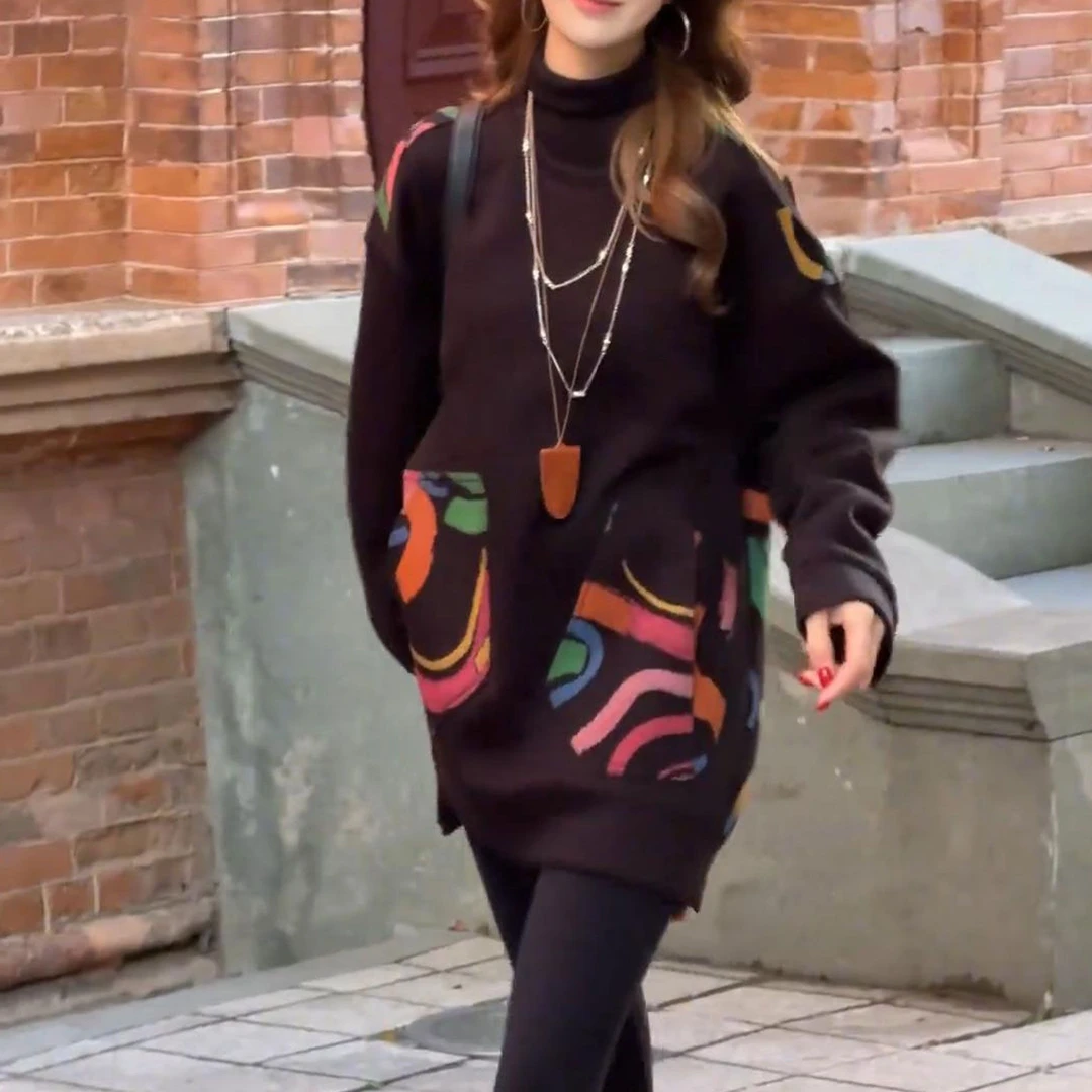 时尚洋气设计感后背印花2025秋冬新款减龄宽松显瘦圆领卫衣外穿潮