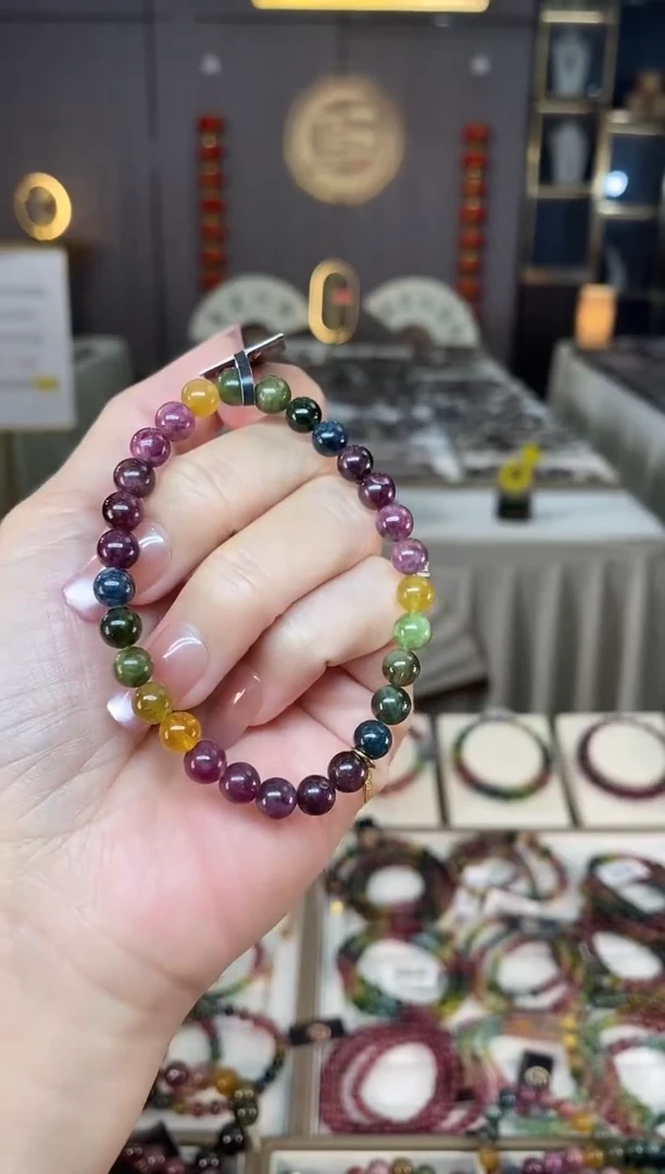 未镶嵌老矿碧玺色标彩虹单圈手串6mm+碧玺hon多样性发货一条