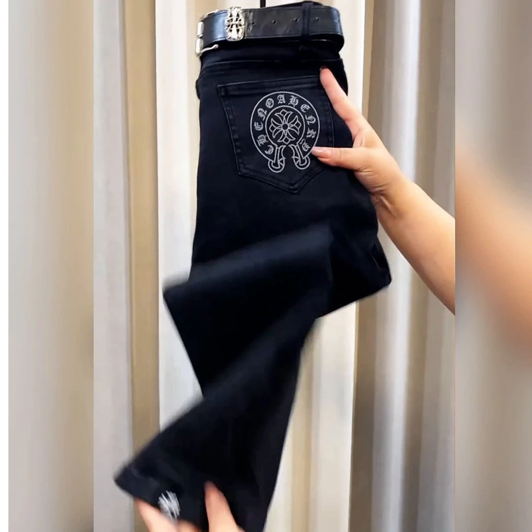梨型身材直筒牛仔裤女大码胖妹妹春秋新款黑色弹力显瘦九分烟管裤