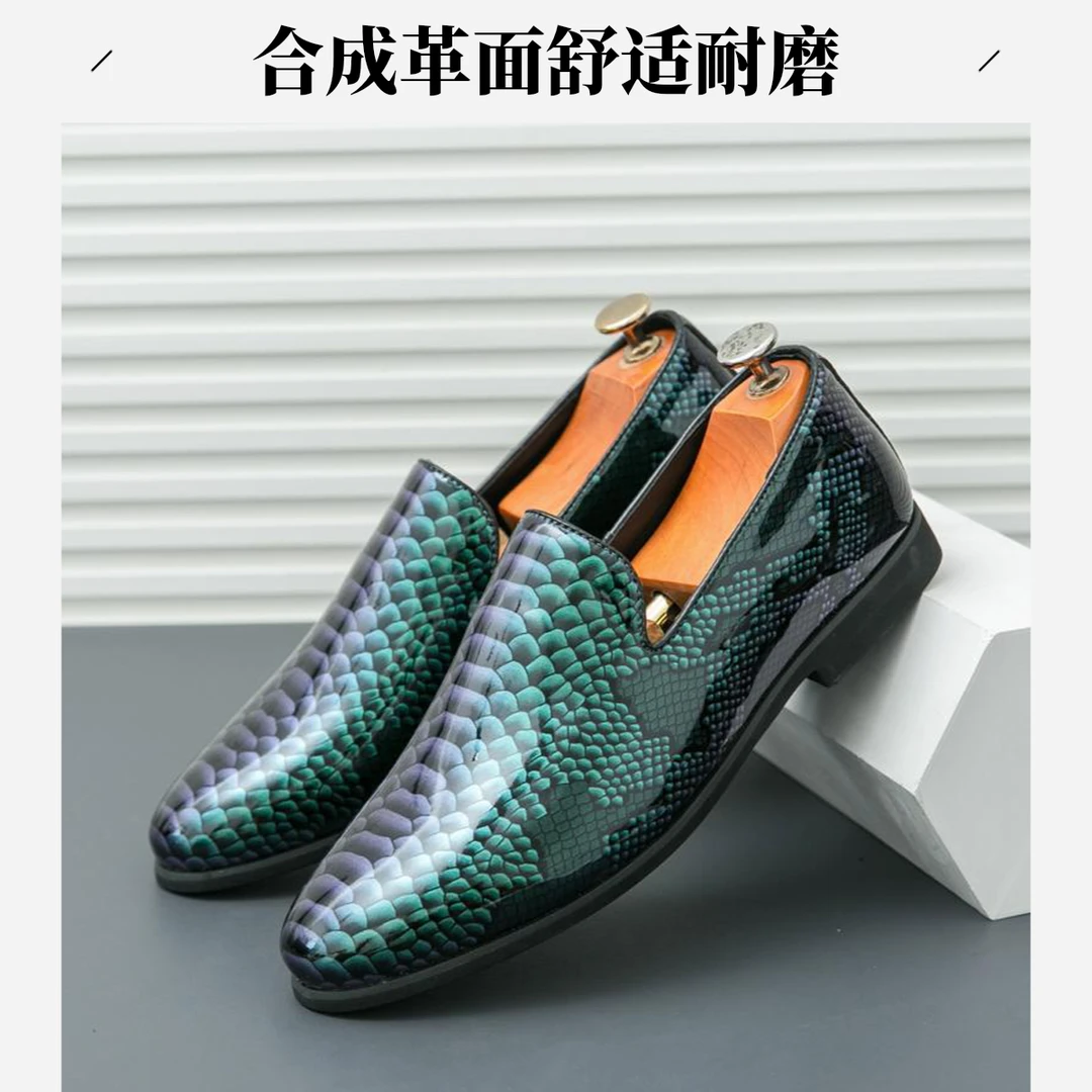 一脚蹬时尚鞋男士新款休闲皮鞋懒人亮面英伦风高端豆豆鞋秋季百搭
