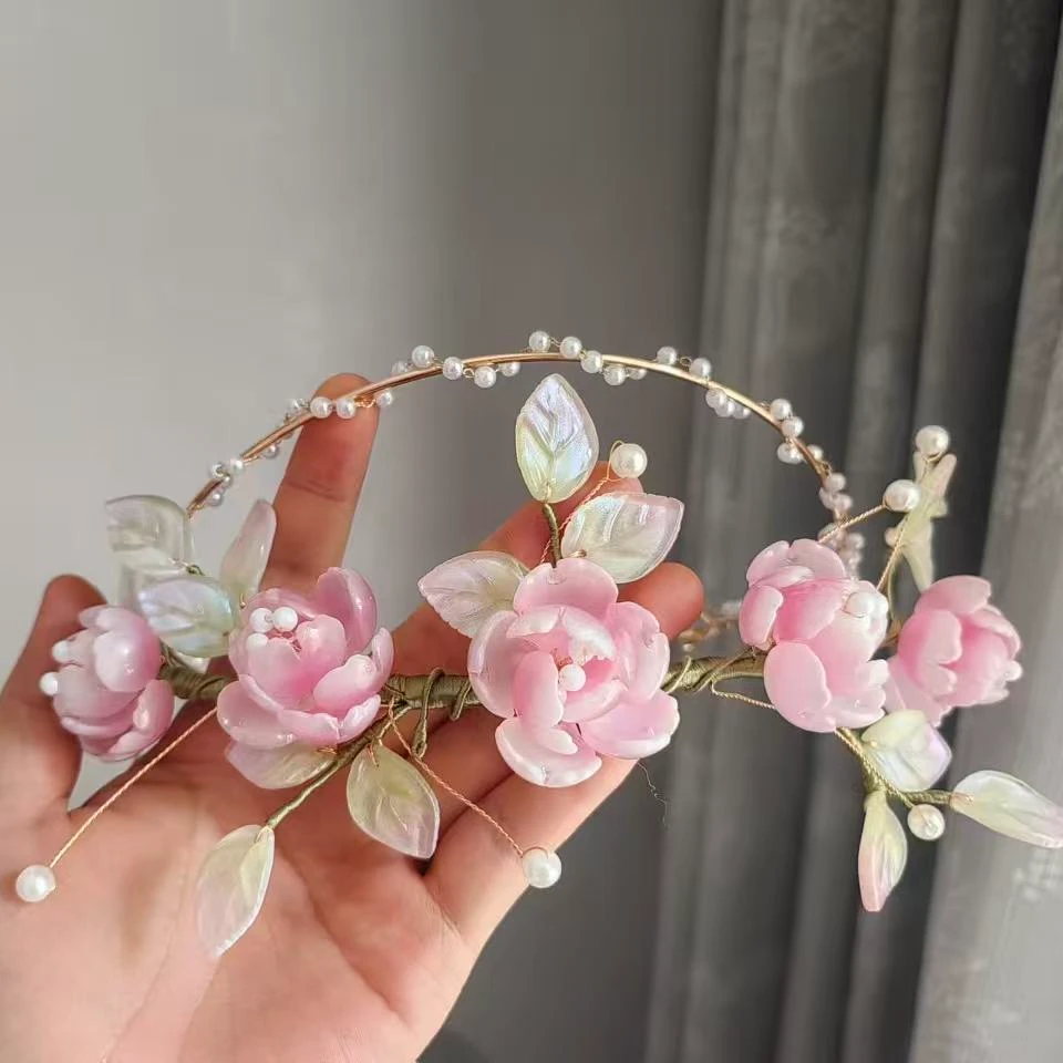 琉璃牡丹花冠。前尘梦古风汉服配饰