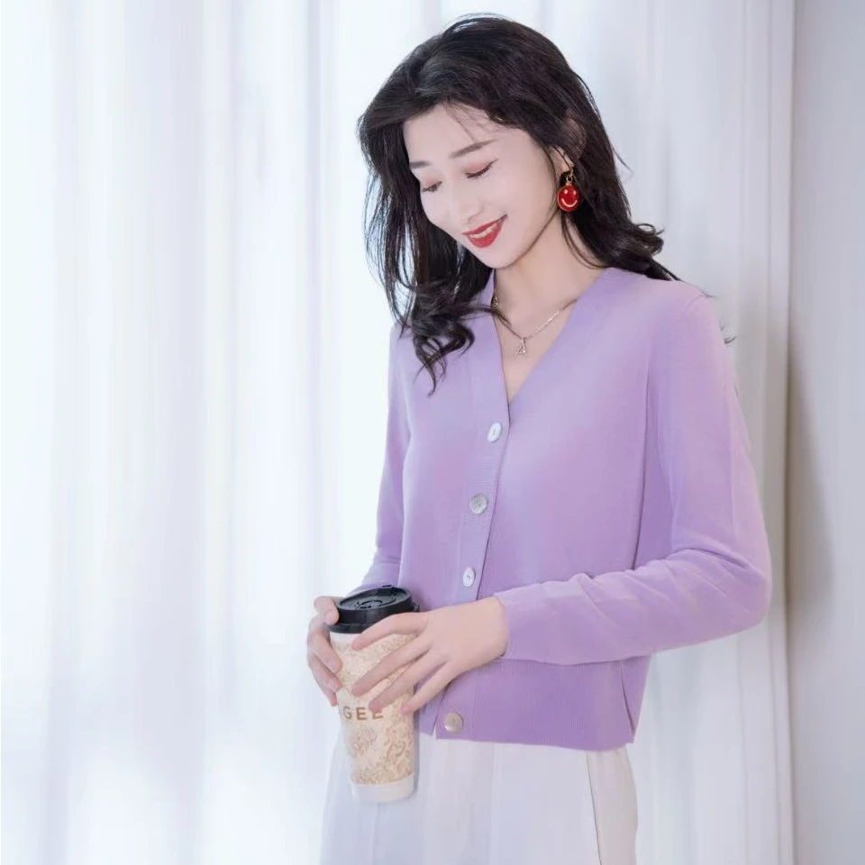 阿玛施AMASS【闪耀灰白】V领针织开衫5499132