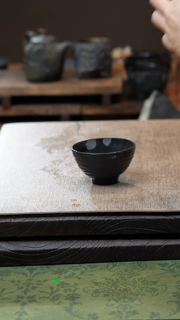 中式归玉堂冰碛岩重工雕刻肌理茶碗杯