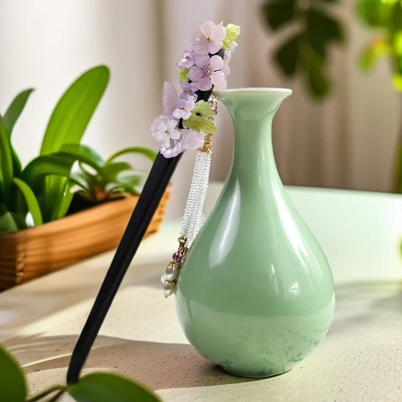 【秋棠】简约发簪手工紫色清新盘发簪