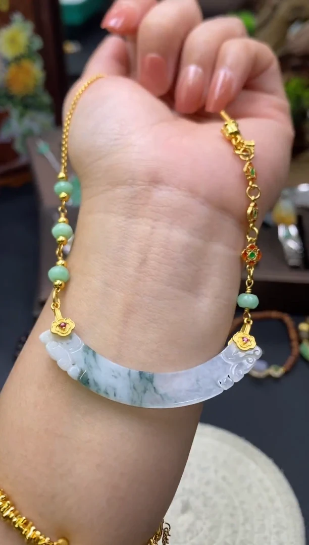 颈饰银S925镶嵌翡翠净货12835